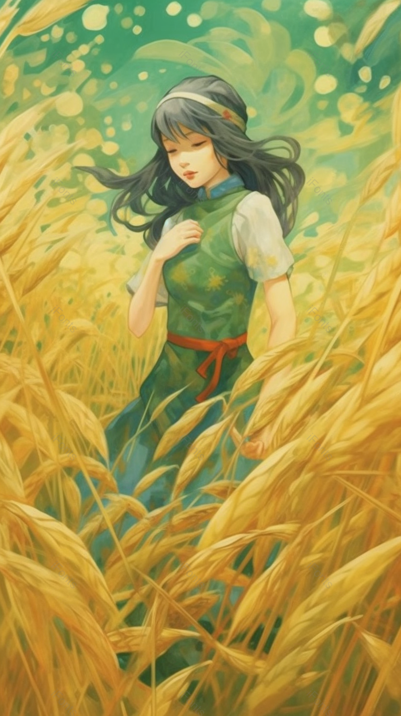 二十四节气小麦成熟女性唯美插画背景,插画/手绘图,插画/手绘图库,插画/手绘图下载,插画/手绘